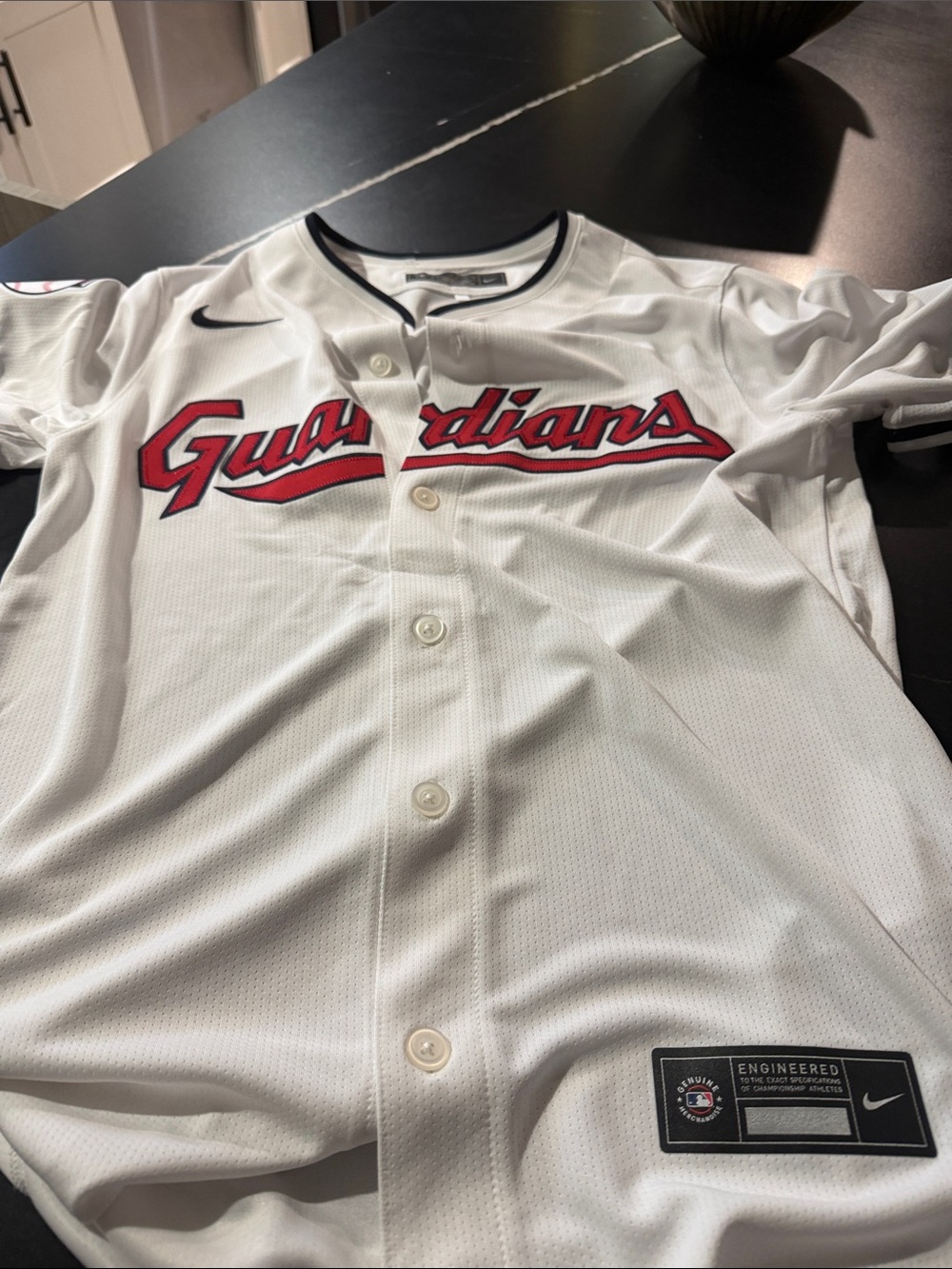 Nike White Guardians Baseball Jersey with Red Script
